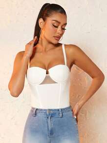 SHEIN BAE 素色緊身吊帶連體衣 - 白色 - 查看 6