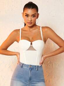 SHEIN BAE 素色緊身吊帶連體衣 - 白色 - 查看 7