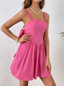 SHEIN VCAY Nơ lớn Không lưng Váy Dây - Hồng - Xem 7