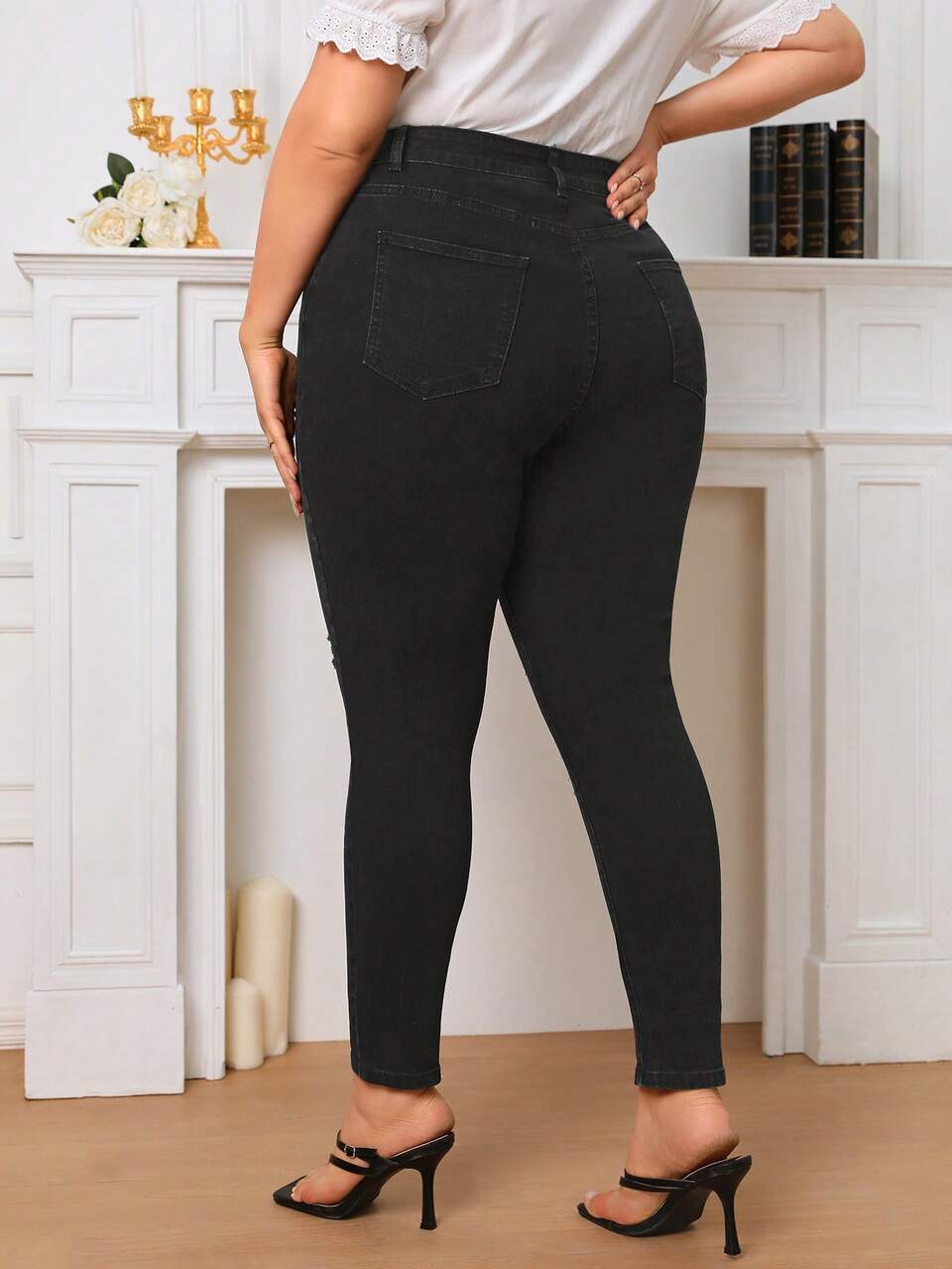 Plus High Waist Ripped Skinny Jeans