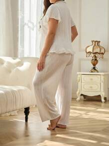 Plus Ruffle Trim Knot Front PJ Set / Pajama Set