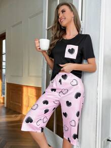 Sets de Pijamas de Mujer Bolsillo Corazón - Negro - Ver 1