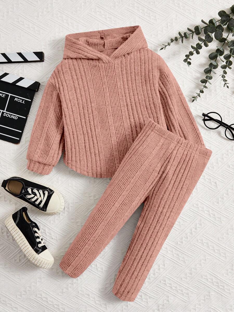 SHEIN Baby Girl Hooded Sweatshirt & Leggings Two Pieces Winter Set - Dusty Pink - View 1