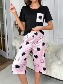 Sets de Pijamas de Mujer Bolsillo Corazón - Negro - Ver 4