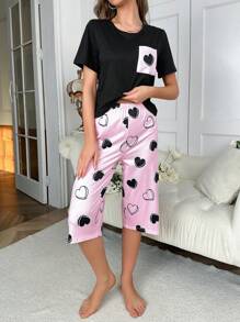 Sets de Pijamas de Mujer Bolsillo Corazón - Negro - Ver 5