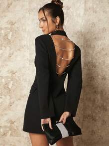 SHEIN BAE Chi tiết chuỗi Không lưng Váy blazer - màu đen - Xem 1