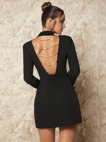 SHEIN BAE Chi tiết chuỗi Không lưng Váy blazer - màu đen - Xem 3