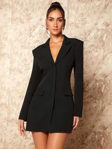 SHEIN BAE Chi tiết chuỗi Không lưng Váy blazer - màu đen - Xem 5