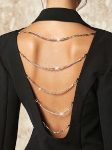 SHEIN BAE Chi tiết chuỗi Không lưng Váy blazer - màu đen - Xem 6