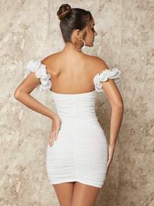 SHEIN BAE Off Shoulder Ruched Bodycon Dress - White - View 4