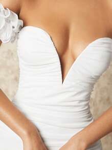 SHEIN BAE Off Shoulder Ruched Bodycon Dress - White - View 9