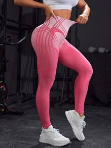 Easithlete 條紋印花寬腰帶運動打底褲 - 粉色 - 查看 3