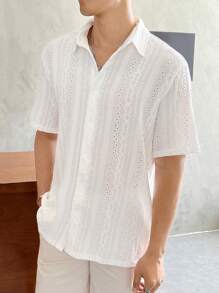 Manfinity RebelGame Nam Chất rắn Nút phía trước Lỏng lẻo Áo sơ mi Without Tee - trắng - Xem 1