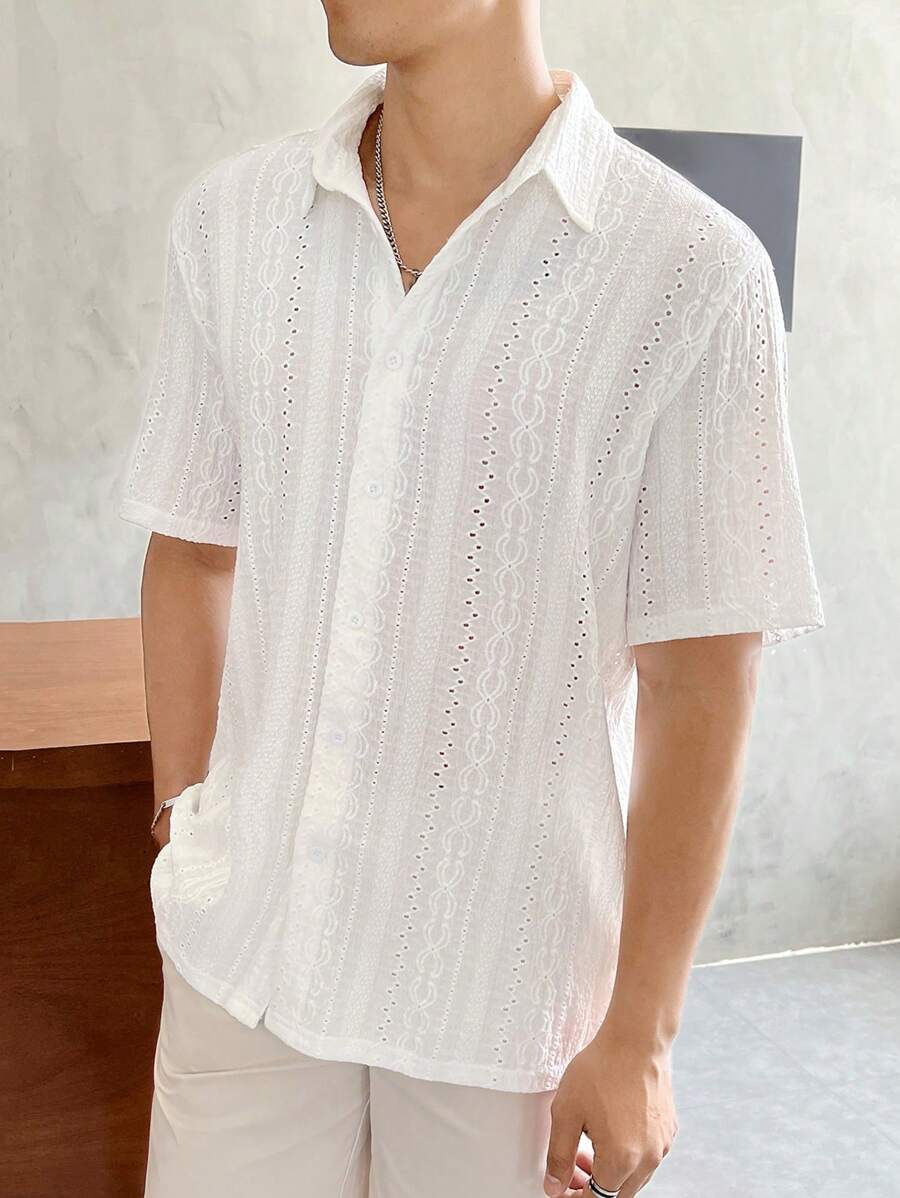 Manfinity RebelGame Nam Chất rắn Nút phía trước Lỏng lẻo Áo sơ mi Without Tee - trắng - Xem 1