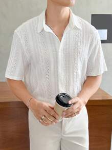 Manfinity RebelGame Nam Chất rắn Nút phía trước Lỏng lẻo Áo sơ mi Without Tee - trắng - Xem 3