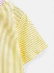 SHEIN Toddler Boys' Casual Comfortable Fashionable Simple Soft Practical Front Dopamine Multi-colour Macaron Colour Series Spliced Vertical Stripe Half-placket Button-down Shirt - Multicolor - View 4