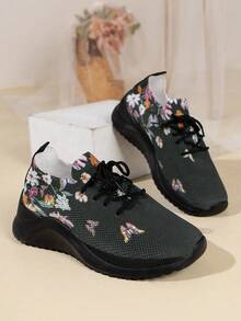 Women's Outdoor Fashionable Sports Printed Running Shoes - Black - View 3