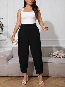 SHEIN Essnce Plus Solid High Waist Carrot Pants