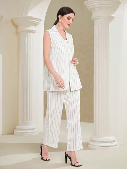 Modelyn 條紋印花馬甲西裝外套和褲子