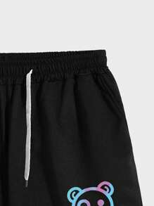 Manfinity Roghcode Men Bear & Letter Graphic Drawstring Waist Shorts - Black - View 4