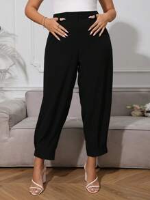 SHEIN Essnce Plus Solid High Waist Carrot Pants
