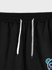 Manfinity Roghcode Men Bear & Letter Graphic Drawstring Waist Shorts - Black - View 6