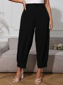 SHEIN Essnce Plus Solid High Waist Carrot Pants