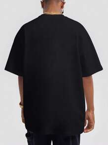 ROMWE MEN Street Life Men Letter & Spider Print Y2k T-Shirt For Halloween, School - Black - View 2
