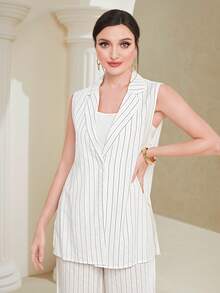 Modelyn 條紋印花馬甲西裝外套和褲子 - 白色 - 查看 5