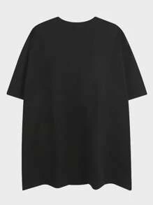 ROMWE MEN Street Life Men Letter & Spider Print Y2k T-Shirt For Halloween, School - Black - View 3