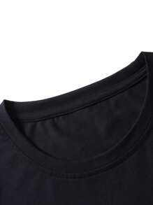 ROMWE MEN Street Life Men Letter & Spider Print Y2k T-Shirt For Halloween, School - Black - View 4