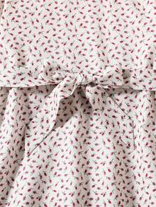 SHEIN 女大童碎花彼得潘領繫腰帶連衣裙 - 彩色 - 查看 4