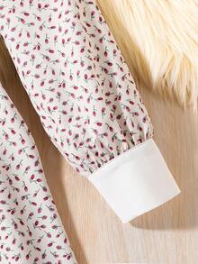 SHEIN 女大童碎花彼得潘領繫腰帶連衣裙 - 彩色 - 查看 5