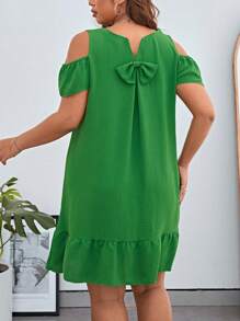 SHEIN Privé Plus Cold Shoulder Bow Back Ruffle Hem Dress