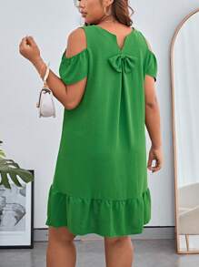 SHEIN Privé Plus Cold Shoulder Bow Back Ruffle Hem Dress