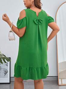 SHEIN Privé Plus Cold Shoulder Bow Back Ruffle Hem Dress