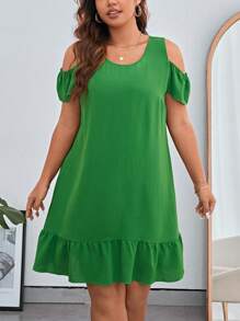 SHEIN Privé Plus Cold Shoulder Bow Back Ruffle Hem Dress