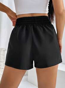 SHEIN EZwear Shorts deportivos de cintura con cordón unicolor - Negro - Ver 2