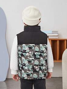 SHEIN 男童迷彩印花拉链背心夹棉外套（不含运动衫） - 彩色 - 查看 5