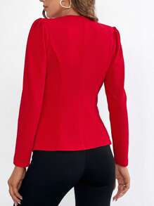SHEIN Clasi Solid Single Button Blazer - Red - View 2