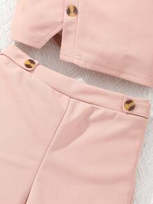 SHEIN 女大童紐扣細節吊帶背心和短褲 - 粉色 - 查看 5