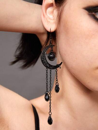 Academia 1pair Fashion Zinc Alloy Moon & Water Drop Earrings For Women For Daily Decoration