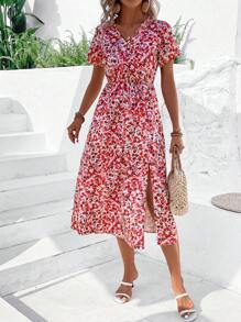 SHEIN Frenchy 滿版印花高衩洋裝 - 彩色 - 查看 6