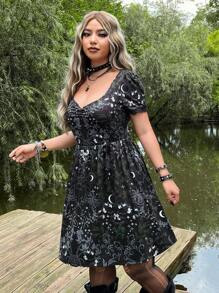 ROMWE PUNK 大碼印花連衣裙不附帶緊身胸衣 - 黑色 - 查看 5