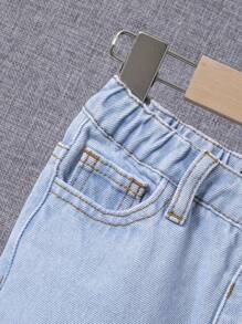 SHEIN 男小童斜口袋直筒牛仔褲 - 淺色水洗藍 - 查看 4