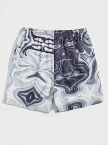 ROMWE MEN Street Life Men Marble Print Drawstring Waist Shorts, School - Multicolor - View 2
