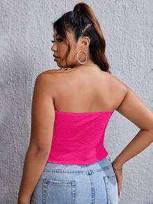 SHEIN MOD Plus Twist Front Split Hem Tube Top - Hot Pink - View 2