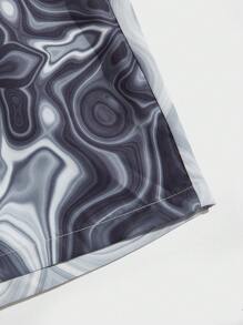 ROMWE MEN Street Life Men Marble Print Drawstring Waist Shorts, School - Multicolor - View 4