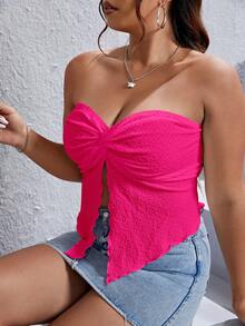 SHEIN MOD Plus Twist Front Split Hem Tube Top - Hot Pink - View 4