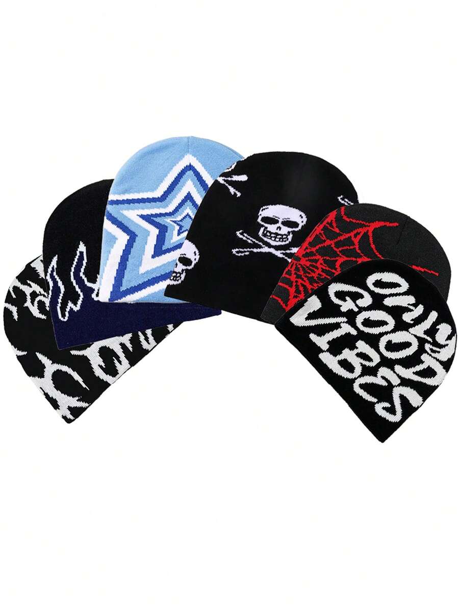 1顶随机赠送的男士个性化图案针织帽 - 彩色 - 查看 1